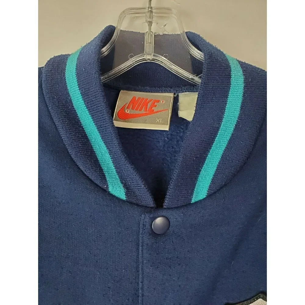 VTG Nike Rugby Union 1987 Snap Button‎ Varsity Bomber Jacket Blue XL LS HN